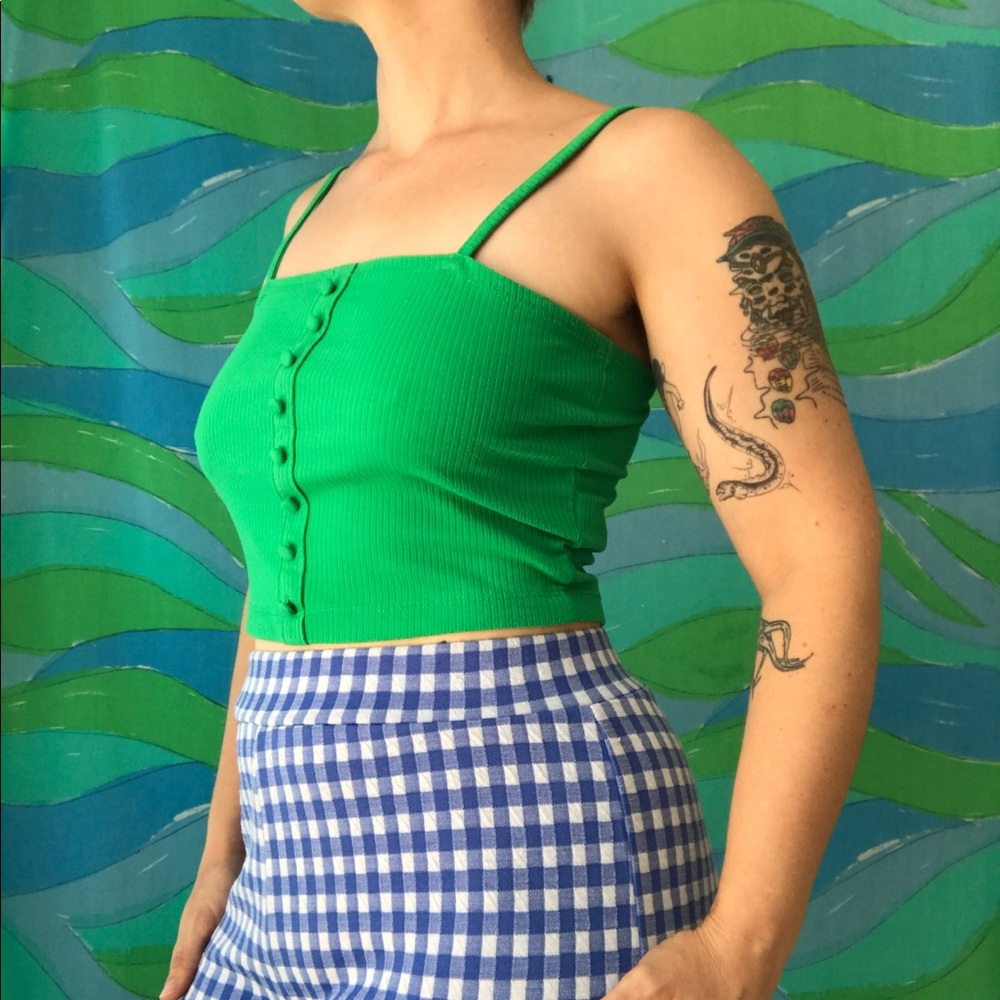 PRIMARK retro pin up style bright green tank top - Picture 2 of 4